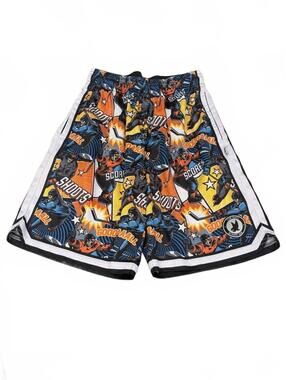 Flow Society Boys Comic Graphic Hockey Mesh Shorts - Orange/Blue/Black Size M